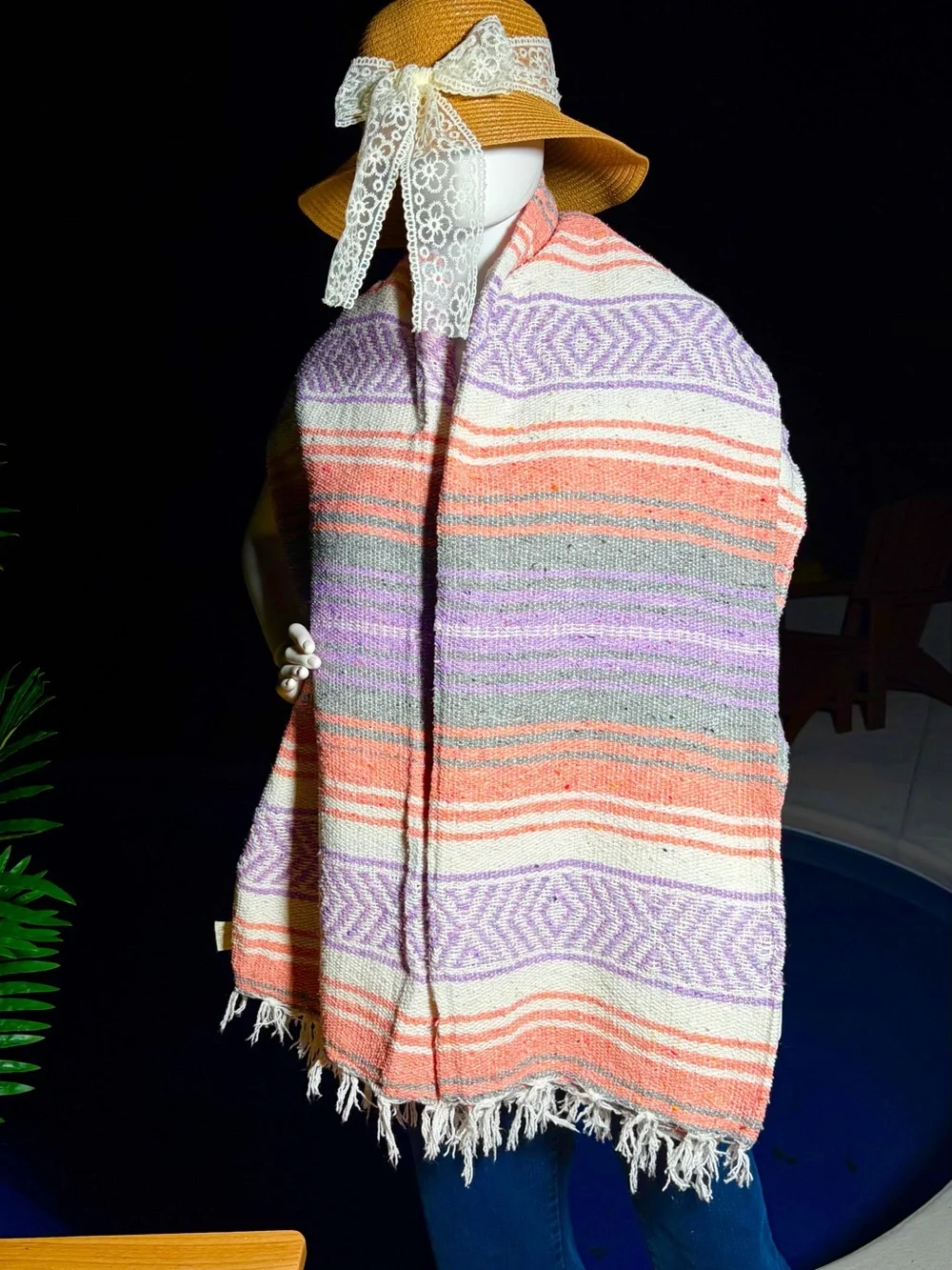 Mexican Falsa Blanket – Woven Striped Serape Throw with Fringe